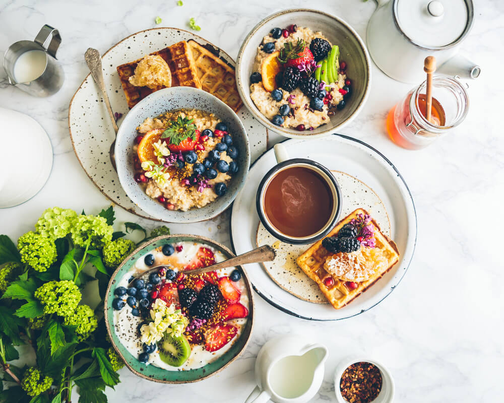 Waffles with Mix Bowl Fruits